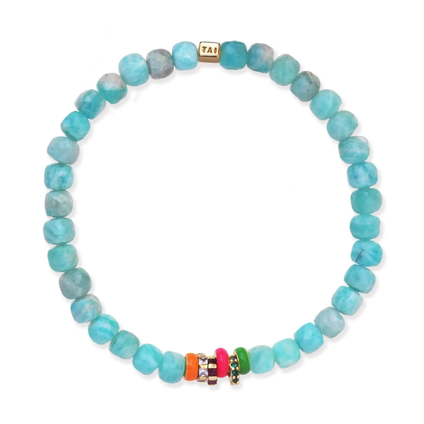 Semi-Precious Stretch Bracelet with Colored Rondelles